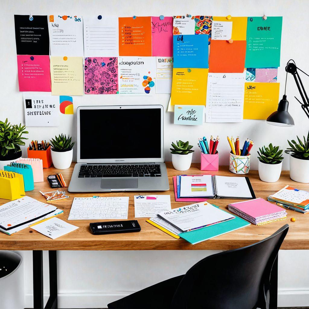 A vibrant workspace filled with colorful stationery and a laptop displaying a striking job application cover letter. In the background, a vision board with career goals and inspirational quotes. A person thoughtfully reviewing their application with a confident smile, infused with an aura of determination and creativity. The scene conveys a sense of opportunity and growth. super-realistic. bright colors. white background.